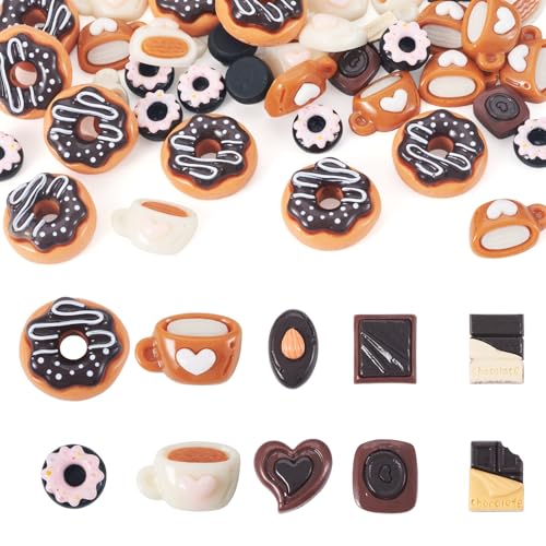 Boutigem 50 Stück 5 Stile Lebensmittel flache Rückseite Harz Cabochons Blickdicht Süßer Kaffee Schokolade Donut Cabochons für DIY Handwerk Scrapbooking Foto Telefon Dekor von Boutigem