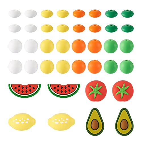Boutigem 88 Stück Obst-Silikonperlen verschiedene runde Abakus-Avocado-Tomaten-Wassermelonen-Zitronenperlen für Schmuckherstellung, DIY-Bastelzubehör von Boutigem
