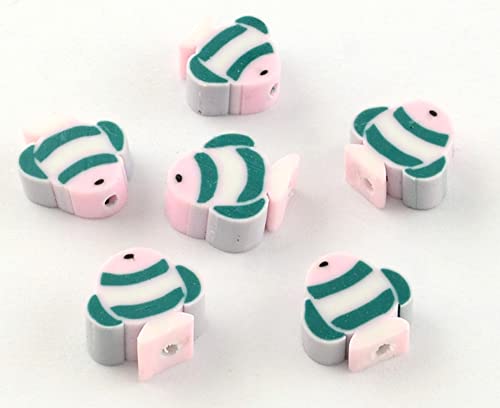 50 Stück Polymer-Ton-Perlen: Fisch, rosa/grün, 12 x 11 m (01) von Boutique d'isacrea