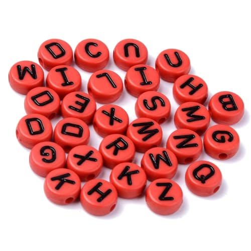 Acrylperlen: 100 runde rote Buchstaben mit schwarzen Buchstaben, 9 mm Acrylperlen: 100 runde rote Buchstaben mit schwarzen Buchstaben, 9 mm von Boutique d'isacrea