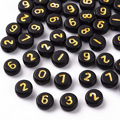 Acrylperlen: 100 runde schwarze schwarze Zahlen mit goldfarbenen Ziffern 7 mm Acrylperlen: 100 runde schwarze schwarze Zahlen mit goldfarbenen Ziffern 7 mm von Boutique d'isacrea
