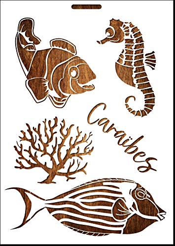 Boutique d'isacrea Schablone aus Mylar-Kunststoff, Format A4 (21 x 29,7 cm) auf der Unterseite der Karibiken von Boutique d'isacrea