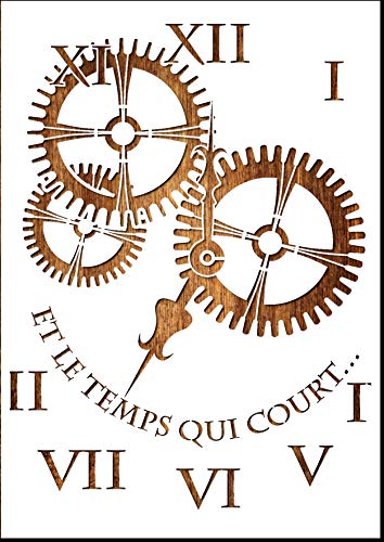 Boutique d'isacrea: A4-Schablone aus Kunststoff, Motiv Alte Uhr und Getriebe, Dekorationsschablone Boutique d'isacrea: A4-Schablone aus Kunststoff, Motiv Alte Uhr und Getriebe, Dekorationsschablone von Boutique d'isacrea