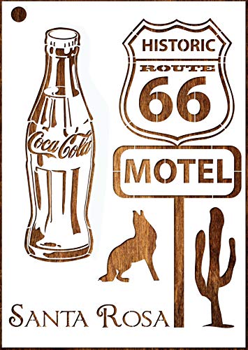 Schablone aus Mylar-Kunststoff, A4-Format (21 x 29,7 cm): „Route 66“ Vintage-Motiv von Boutique d'isacrea