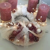 Adventskranz Weidenkranz Mit Fell in Creme Dunkelrot Beere von BoutiqueBellezar