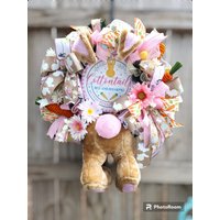 Blumen Osterhase Frühling Kranz, Braun Und Rosa Hase Hintern Kranz, Eleganter Osterkranz, Toile Blumenkranz, Benutzerdefinierte Kranz von BoutiqueWreaths77