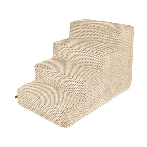 BOUTIQUE ZOO Hundetreppe 40 cm hoch | Katzentreppe Haustiertreppe | 4 Stufen | Hunde Katzen Haustier | für Bett und Auto | Trepp für kleine Hund | Plüschbezug | Farbe: Beige von BOUTIQUE ZOO