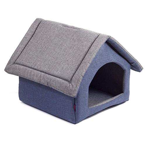 Elegant Hundehöhle, Hundehütte | Größe XL: 44 x 55 x 43 cm | Farbe: Grau und Blau | Hundehaus für mittlere und Große Hunde | Katzenhaus, Katzenhöhle von BOUTIQUE ZOO