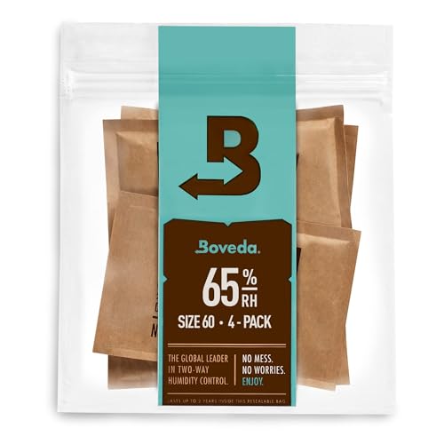 Boveda für Zigarren/Tabak | 2-Wege-Feuchtigkeitsregulierung mit 65% RH | Größe 60 zur Verwendung für jeweils 25 Zigarren im Humidor | wiederverschließbare Verpackung mit 4 Stück von Boveda