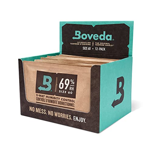 Boveda für Zigarren/Tabak | 2-Wege-Feuchtigkeitsregulierung mit 69 % relativer Feuchtigkeit | Größe 60 zur Verwendung für jeweils 25 Zigarren im Humidor | patentierte Technologie für Zigarren-Humidore | Verkaufskarton mit 12 Stück von Boveda
