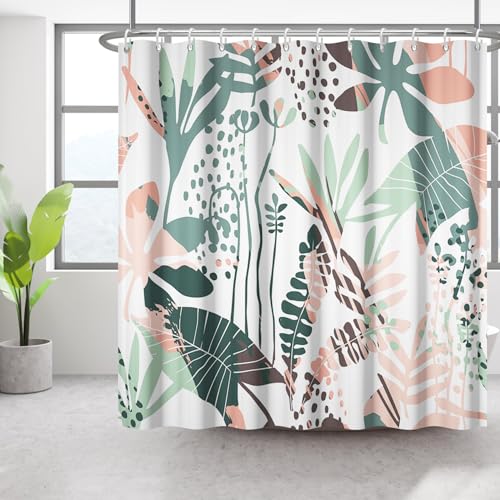 Bovlleetd 152x183cm Abstrakte Pflanze Duschvorhang Aquarell Tropisch Botanisch Badezimmer Vorhang Bohemian Badezimmer Dekorative Vorhang Wasserdicht Bad Kunst Vorhang mit Haken von Bovlleetd