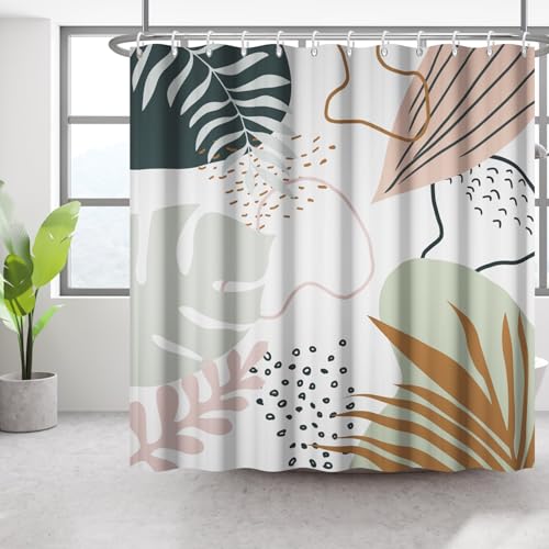 Bovlleetd 152x183cm Abstrakte Pflanze Duschvorhang Boho Tropische Pflanze Badezimmer Vorhang Mid-Century Art Duschvorhänge Wasserdicht Bad Vorhang Schildkröte Monstera Blatt Palm Leaf Bad Vorhang von Bovlleetd