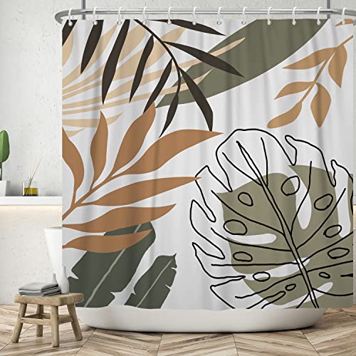 Bovlleetd 152x183cm Abstrakte Pflanze Duschvorhang Waschbar Bohemian Bad Vorhang Tropisch Botanisch Badezimmer Vorhang Mid-Century Art Duschvorhang Wasserdicht Bad Vorhang mit Haken von Bovlleetd