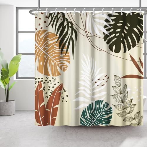 Bovlleetd 152x183cm Boho Botanical Badezimmer Vorhang Wasserdicht Abstrakte Pflanze Duschvorhang Aquarell Mid-Century Tropical Plant Duschvorhänge Waschbar Badewanne Dekorative Vorhang von Bovlleetd