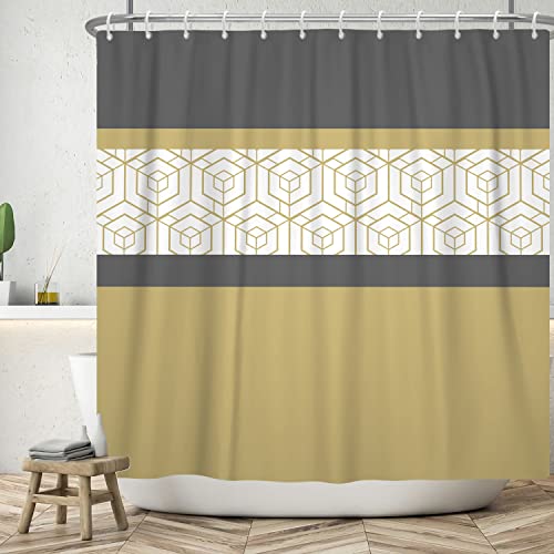 Bovlleetd 152x183cm Geometrischer Duschvorhang Abstrakter Würfeldruck Duschvorhänge Grau Beige Spleißen Badezimmer Dekorativer Vorhang Moderner wasserdichter Badewannenvorhang von Bovlleetd