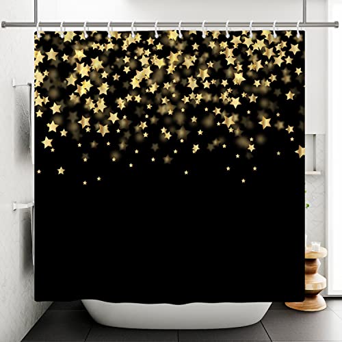 Bovlleetd 152x183cm Weihnachts-Duschvorhang, Gold, Funkelnde Sterne, Badezimmervorhang, minimalistischer Duschvorhang für Badewanne, wasserdichter Badewannenvorhang für Badezimmerdekoration von Bovlleetd