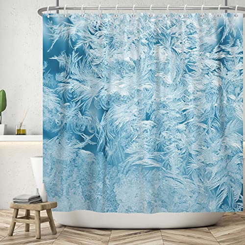 Bovlleetd 152x183cm Winterlandschaft Duschvorhang Wasserdicht Blue Sea Freezing Duschvorhang EIS Weihnachten Neujahr Badewanne Dekoration Waschbarer Polyester Badezimmervorhang mit Haken von Bovlleetd