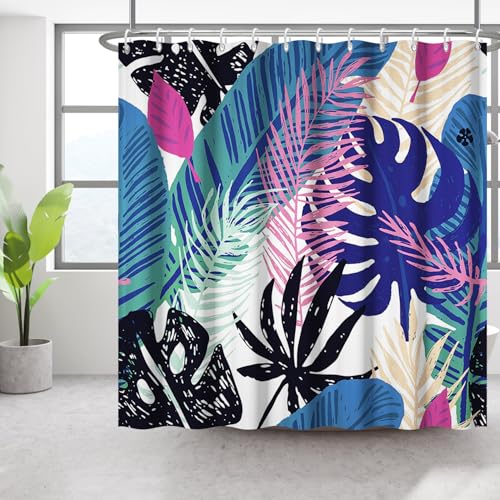 Bovlleetd 180x180cm Abstrakte Pflanze Duschvorhang Aquarell Bohemian Tropical Plant Badezimmer Vorhang Mid-Century Art Duschvorhang Wasserdicht Bad Vorhang Waschbar für Badezimmer Dekor von Bovlleetd