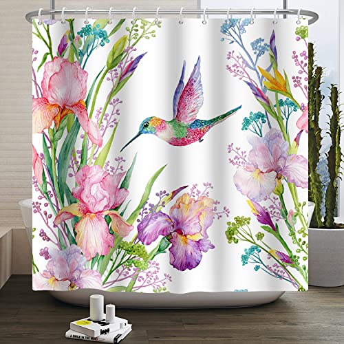 Bovlleetd 180x180cm Aquarell Blume Vogel Duschvorhang Bunte Kolibri Pflanze Blumen Badezimmer Vorhang Lustige Tier Frühling Landschaft Duschvorhänge mit Haken Badewanne Vorhang von Bovlleetd