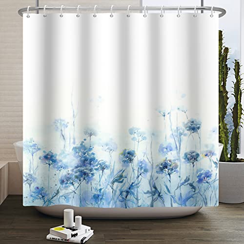 Bovlleetd 180x180cm Blaue Blume Duschvorhang Frühling Landschaft Pflanze Bad Vorhang Wasserdicht Polyester Duschvorhänge mit Haken für Badezimmer Dekor von Bovlleetd