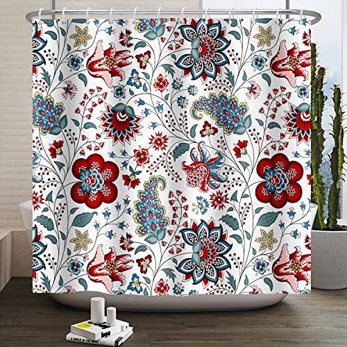 Bovlleetd 180x180cm Blumen-Duschvorhang Boho-Farben-Blumen-Kunst-Badevorhang-Aquarell-Hawaiianischer botanischer Badezimmer-Vorhang-wasserdichter Wannen-Vorhang Elegent-Duschvorhang mit Haken von Bovlleetd