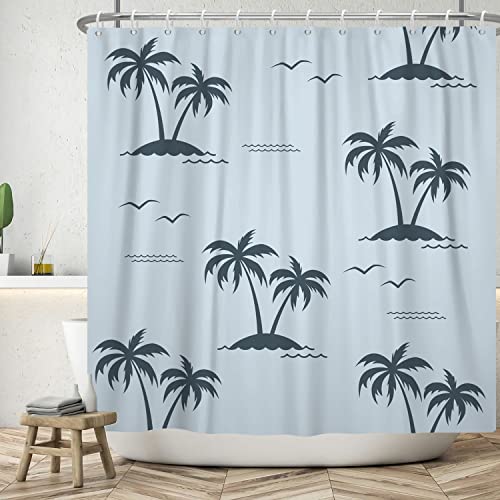 Bovlleetd 180x180cm Kokosnuss Baum Duschvorhang Hawaiian Scenery Badezimmer Vorhang Möwe Insel Kokosnuss Baum Duschvorhang Simples Badezimmer Dekorative Vorhang Wasserdicht Badewanne Vorhang von Bovlleetd