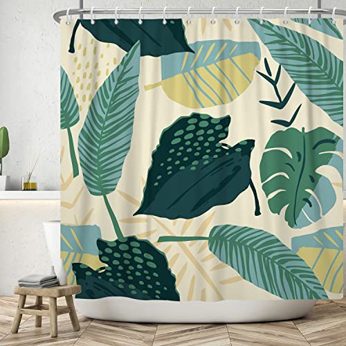 Bovlleetd 180x200cm Abstrakte Pflanze Bad Vorhang Wasserdicht Boho Botanische Dusche Vorhang Mid-Century Tropical Plant Dusche Vorhänge Waschbar Badewanne Vorhang mit Haken von Bovlleetd