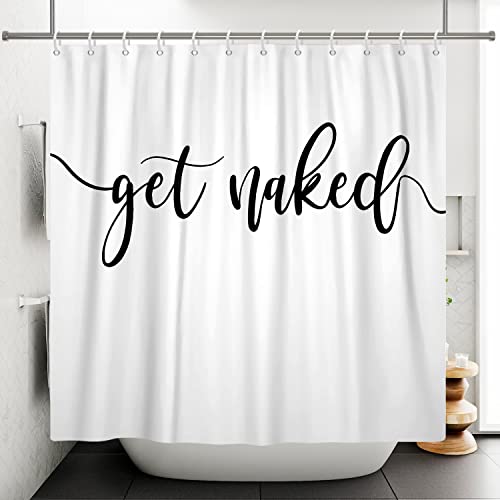 Bovlleetd 180x200cm Weißer Duschvorhang Get Naked Simple Shower Curtains for Tub Decor Modern Bathroom Decor Waterproof Bath Curtain with Hook for Home Decor von Bovlleetd