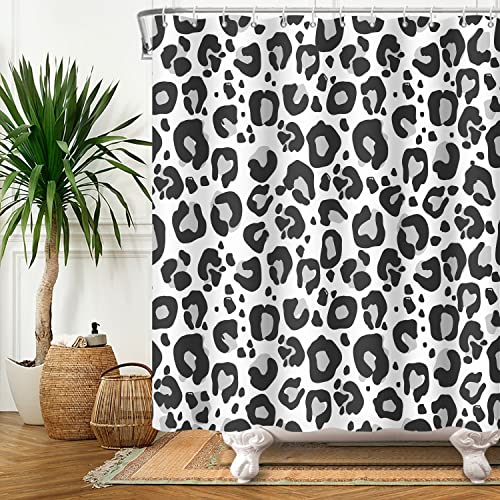 Bovlleetd 183x183cm Schwarz und Weiß Duschvorhang Leopard Print Muster Schwarz Weiß Bad Duschvorhang Polyester Wasserdicht Badezimmer Set mit Haken von Bovlleetd