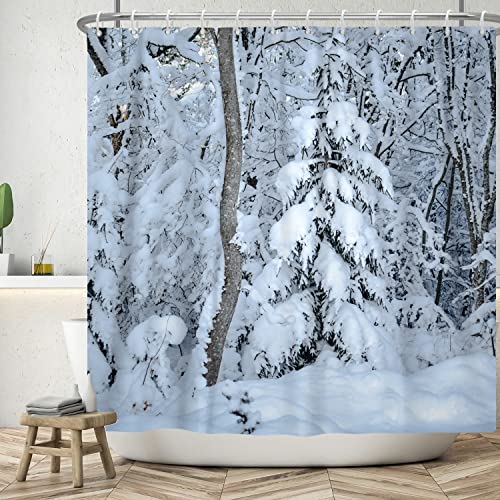 Bovlleetd 183x198cm Winter Schnee Duschvorhang Winter Wald Schneit Duschvorhänge Weihnachten Badezimmer Dekorativer Vorhang Wasserdichter Badevorhang mit Haken Langlebig von Bovlleetd