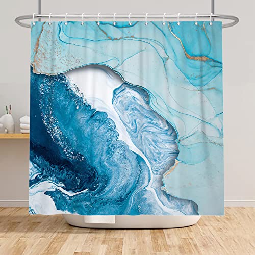 Bovlleetd 183x213cm Blauer Marmor Duschvorhang Blau Meerwasser Gold Dots Badezimmer Vorhang Wasserdicht Badewanne Vorhang für Bad Dekor von Bovlleetd