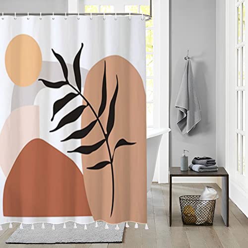 Bovlleetd Abstrakter Duschvorhang mit Quaste mittelalterlicher Boho geometrischer Graffiti Badezimmervorhang minimalistisches Zuhause Wannendekoration wasserdichter moderner Kunstvorhang 180x200cm von Bovlleetd