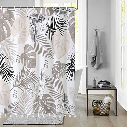 Bovlleetd Bohemian Badezimmer Vorhang Wasserdicht Abstrakte Kunst Duschvorhang mit Quaste Mid-Century Tropical Plant Duschvorhang mit Quasten Waschbar Badewanne Dekorative Vorhang mit Haken 180x180cm von Bovlleetd