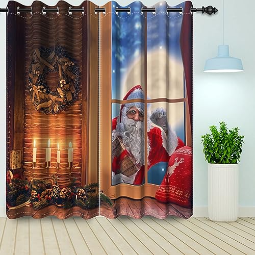 Bovlleetd Braun Weihnachten Blackout Vorhänge Weihnachtsmann klopft die Tür Thema Kerze Kamin Fenster Behandlung für Wohnzimmer 2 Stück 140x245cm von Bovlleetd