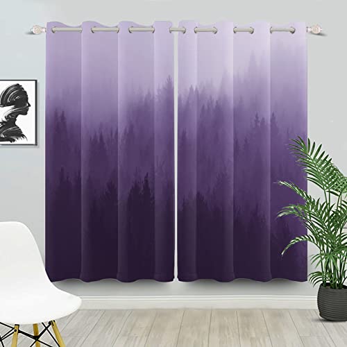 Bovlleetd Dunkel lila Blackout Vorhänge Öse Zimmer Verdunkelung Schlafzimmer Vorhänge Abstrakt Wald Gradient Farbe Fenster Vorhänge 140x145cm (Breite x Länge) Satz 2 Paneele von Bovlleetd