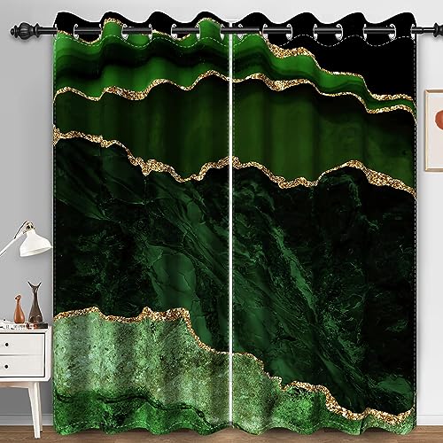 Bovlleetd Dunkelgrüner Marmor Verdunkelungsvorhänge für Schlafzimmer Goldener Glitter Ästhetische Wärmedämmung Geräuschreduzierung Fenstervorhänge 117x229cm (Breite x Länge) Satz 2 Paneele von Bovlleetd