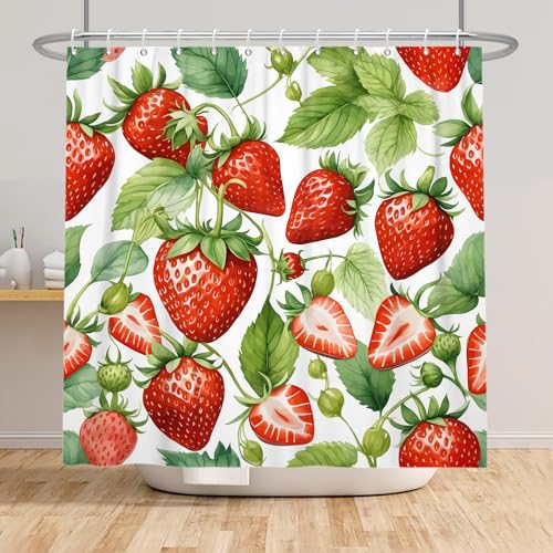 Bovlleetd Erdbeere Duschvorhang Wasserdicht Polyester Tropische Früchte Mädchen Badezimmer Hübscher Duschvorhang Frischer Frühling Aquarell Grüne Blätter Badvorhang 122x183cm Bovlleetd Erdbeere Duschvorhang Wasserdicht Polyester Tropische Früchte Mädchen Badezimmer Hübscher Duschvorhang Frischer Frühling Aquarell Grüne Blätter Badvorhang 122x183cm von Bovlleetd