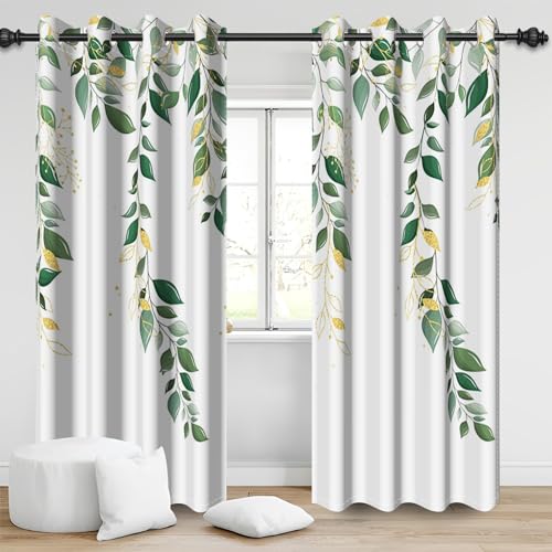 Bovlleetd Eukalyptus Blätter Verdunkelungsvorhänge, Polyester Aquarell Floral Grün Gold Botanische Blatt Fenster Vorhänge für Home Schlafzimmer Decor 2 Platten Set 140x175cm Bovlleetd Eukalyptus Blätter Verdunkelungsvorhänge, Polyester Aquarell Floral Grün Gold Botanische Blatt Fenster Vorhänge für Home Schlafzimmer Decor 2 Platten Set 140x175cm von Bovlleetd