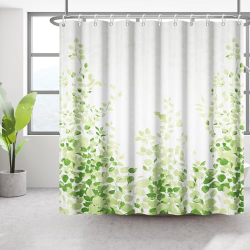 Bovlleetd Grün Duschvorhang Grün Eukalyptus Blätter Bad Vorhang Frühling Blatt Pflanzen Badezimmer Vorhang Wasserdicht Polyester für Home Badezimmer mit 12 Haken 183x198cm von Bovlleetd