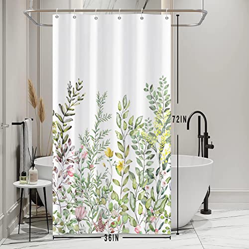 Bovlleetd Grün Stall Kleiner floraler Duschvorhang Pflanze Aquarell Blätter Blumen Schmaler Duschvorhang Home Decors Wasserabweisender Duschvorhang Set Polyester 36x72 Zoll von Bovlleetd