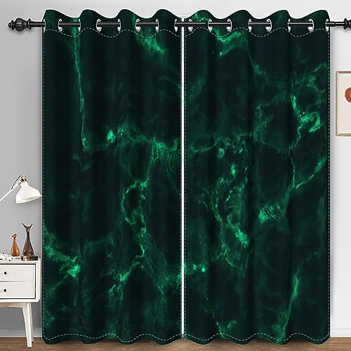 Bovlleetd Grüner Marmor Verdunkelungsvorhänge für Schlafzimmer Verdunkelung Fenstervorhang Wärmeisolierte Fenstervorhänge 140x175cm (Breite x Länge) Satz 2 Paneele von Bovlleetd