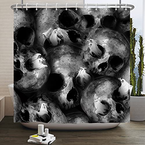 Bovlleetd Halloween-Duschvorhang, Totenkopf-Geist, Badezimmervorhang, Halloween-Party, Heimdekoration, Requisiten, Horror-Badewanne, Dekoration, Vorhang mit Haken f眉r Badezimmer, 180x180cm von Bovlleetd