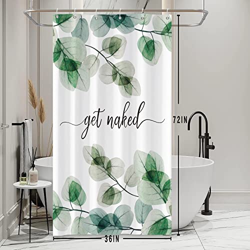 Bovlleetd Lang Get Naked Duschvorhang Stoff Pflanze Grüne Blätter Duschvorhang für Badezimmer Botanischer Duschvorhang Set 6 Löcher Wasserabweisend Kleine Größe 36x72 Zoll Badezimmer Dekor von Bovlleetd