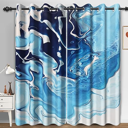 Bovlleetd Marmor Vorhang, abstrakte marineblaue Marmor Textur Thermisch isolierte Vorhänge Zimmer Verdunkelung Fenster Vorhänge für Schlafzimmer 140x225cm (Breite x Länge) Satz 2 Paneele von Bovlleetd