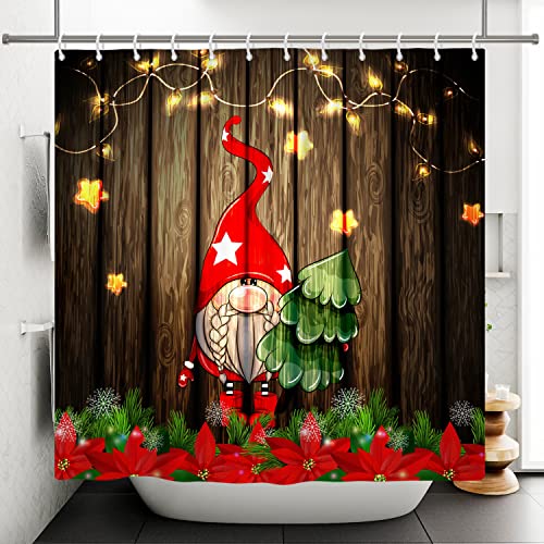 Bovlleetd Merry Christmas Duschvorhang Wichtel Feier Urlaub Badezimmervorhang Rot Weißer Hintergrund Schneeflocke Duschvorhang Weihnachtsbaumkugel Badvorhang 152x183cm von Bovlleetd