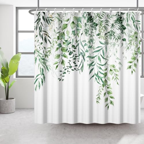 Bovlleetd Pflanzen Floral Duschvorhang 175x178cm wasserdichte grüne Pflanze Badezimmer Dekoration Blätter Vorhang Waschbare schnell trocknende Duschvorhang für Badezimmer mit 12 Haken von Bovlleetd