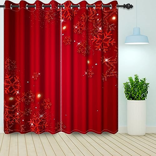 Bovlleetd Red Chirstmas Festival Vorhänge Fenster Vorhänge mit Schneeflocke Print Vorhänge für Schlafzimmer Wohnzimmer Dekorative Vorhänge 2 Stück 117x183cm von Bovlleetd