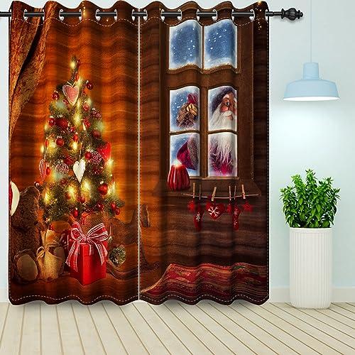 Bovlleetd Retro Weihnachten Blackout Vorhänge Weihnachtsmann klopft die Tür Thema Xmas Tree Fenster Behandlung für Wohnzimmer Schlafzimmer Blackout Vorhänge 2 Stück 117x183cm von Bovlleetd