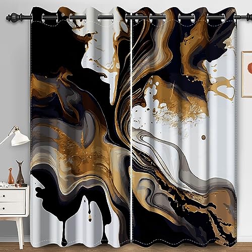 Bovlleetd Schwarzer Marmor Blackout Vorhänge, abstrakte Kunst Tie-Dye Farbe Zimmer Verdunkelung Schlafzimmer Vorhänge Fenster Vorhänge für Wohnzimmer 140x245cm (Breite x Länge) Satz 2 Paneele von Bovlleetd