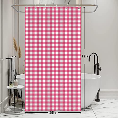 Bovlleetd Stall Small Checkered Duschvorhang Set mit Haken Bauernhaus Rosa Stoff Plaid Tartan Schachbrett Duschvorhang für Badezimmer Niedlich Girly Hälfte schmal 36 "x72 Zoll Badezimmer Vorhang von Bovlleetd